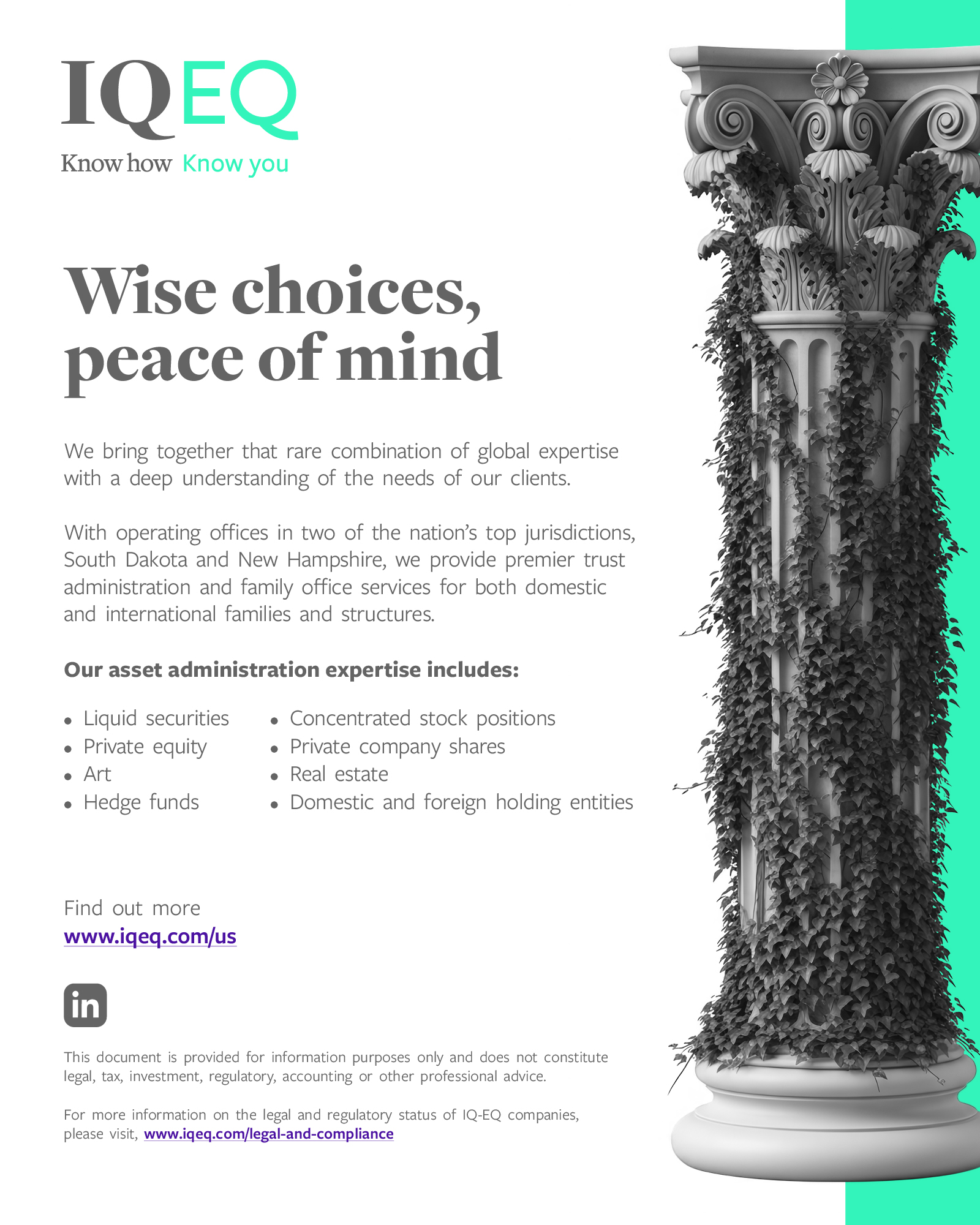 IQ-EQ STEP Miami digital advertisement – Wise choices, peace of mind