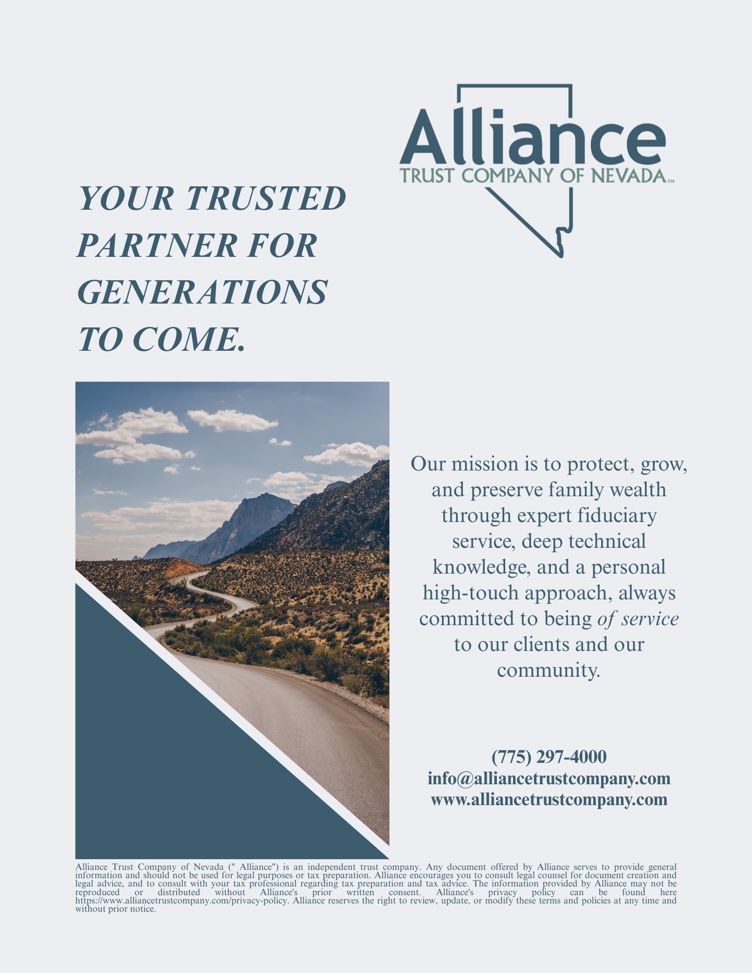 STEP Miami 2026 sponsor graphic for Nevada trust company Alliance Trust Company of Nevada, promoting expert fiduciary services and family wealth preservation.